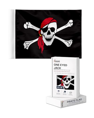 AGAS One Eyed Jack Pirate Motorcycle Flag 6x9 inch - Double-Sided Printed 2-Ply Durable Knitted Polyester - 0.75 inch Sleeve- Fits on 3/8" Mount Pole - color: One Eyed Jack