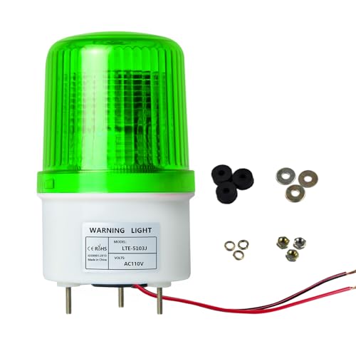 LED Strobe Beacon Warning Lights, AC110V-120V LED Industrial Flashing Light Siren with 90dB Loud Buzzer Security Alarm Green