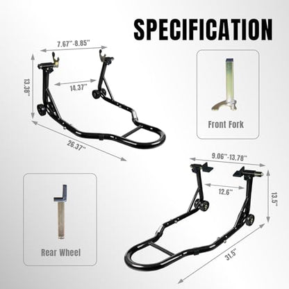 Motorcycle Stand Lift, Universal Paddock Lift Stand, 1100lbs Front Rear Combo Stand Lift Stand, Rear U+L Fork Swingarm Spool Stand 2-Pack Black - color: Black-2 packs
