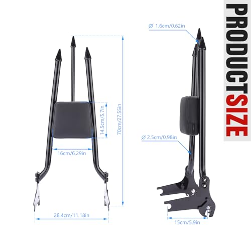 27 inch Motorcycle Rear Passenger Sissy Bar Backrest, Detachable Cushion Pad Fit for Harley Touring Road King Street Glide Road Glide Electra Glide 1997-2008 (Black) - color: Black