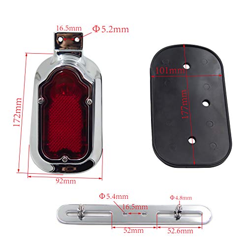 XH3118B-A- Motorcycle Chrome Red Metal Tombstone Brake Tail Light Signal Compatible with Motorcycle Bike - color: Red