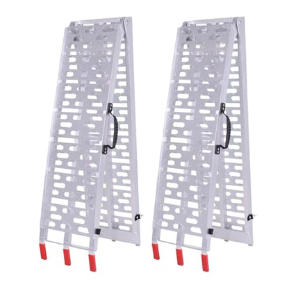 Generic 2PCS 7.3ft Aluminum Motorcycle Ramp Folding Heavy Duty Ramp with Load Straps for Pickup Trucks Motorcycles ATVs Lawn Mowers