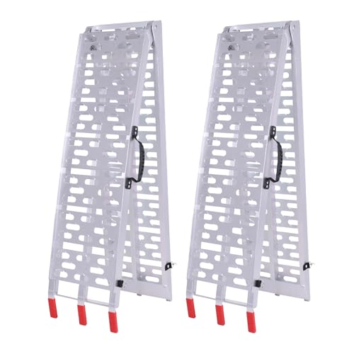 Generic 2PCS 7.3ft Aluminum Motorcycle Ramp Folding Heavy Duty Ramp with Load Straps for Pickup Trucks Motorcycles ATVs Lawn Mowers