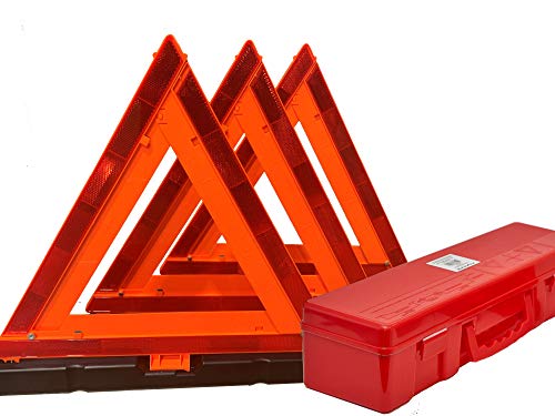 Foxfire Safety Lites Roadside Emergency Reflective Warning Triangles with Carrying Case, DOT Approved, Weighted Base, 3 Pack, F3TK