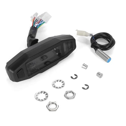 12000 RPM Digital Motorcycle Speedometer Gauge Cluster - 9-16V Universal Fit for 8-22 Inch Wheels, Mini LCD VA Screen