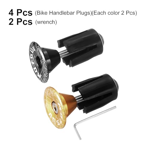 HARFINGTON 2Pair Bike Handlebar End Plugs Aluminum Bar End Caps 16-21mm Adjustment Expanding Locking with Tool for MTB Road BMX Fixed Gear Bike, Black Gold - color: Black Gold