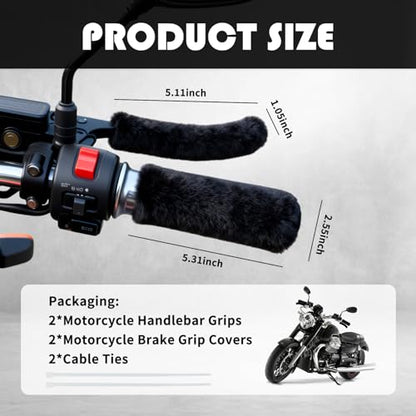 4PCS Soft Plush Motorcycle Handlebar Grips & Brake Covers,Anti-Slip Motorcycle Grips Covers for Comfortable Grip,Winter Essentials Motorcycles Accessories for Bike,Dirt Bike,ATV
