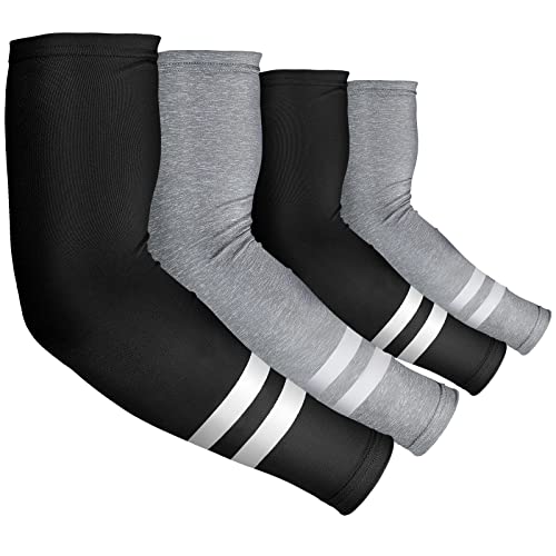 Geyoga 4 Pairs Sun Protection Arm Sleeves for Men Women Reflective UV Protective Arm Cover for Basketball Outdoor Sports - color: Black, Gray