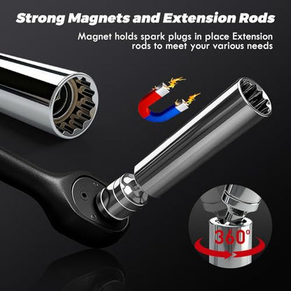 3/8" Professional Electronic Torque Wrench with LED Display, 6.8-135 N.m/5-99.6 Ft.Lb, ±2% Precision Digital Torque Wrench, Smart Buzzer Alert, Preset Memory, Peak & Track Mode for Mechanics - size: 3/8" 9pcs-Spark 6.8-135N.m/5-99.6Ft.lb