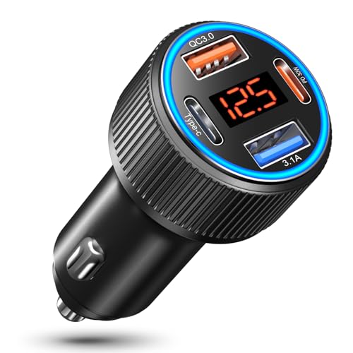 USB C Car Charger, Costyle 65W Dual USB-C & USB-A Multi Port Cigarette Lighter Adapter with Voltmeter QC/PD 3.0 Fast Charging 12V Car Phone Charger for iPhone 17 16 15 14 13 12 Pro Max Samsung(Black) - color: Black, size: 1-Pack
