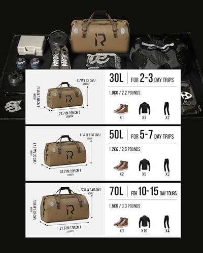 IRON JIA'S Motorcycle Dry Bag - Waterproof Duffle & Luggage Tail Bag Saddle Bags with Roll Top Closure, Shoulder Straps, Inner Pocket and Mesh Pocket (Brown, 30L) - color: Brown, size: 30L