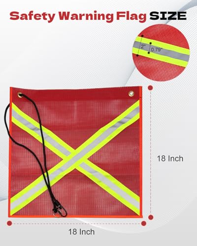 18x18 Inch Safety Flags, Mesh Warning Flags Quick Hook Up Safety Reflective Flags Single Sided Cross-Reflective Strip Flag for Trailer Hauling Transport (Red-2 Pack) - color: Red
