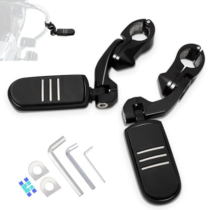 1.25" (32mm) Adjustable Highway Foot Pegs w/Short Angled Mounts for Harley Davidson Touring Street Glide/Road Glide/Electra Glide/Road King Motorcycle w/1-1/4" Crash Bar,BLACK#1 - color: Black