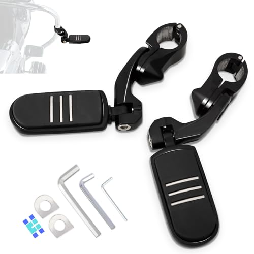 1.25" (32mm) Adjustable Highway Foot Pegs w/Short Angled Mounts for Harley Davidson Touring Street Glide/Road Glide/Electra Glide/Road King Motorcycle w/1-1/4" Crash Bar,BLACK#1 - color: Black