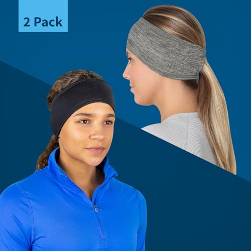 TrailHeads Womens Ponytail Headband - Moisture Wicking Hair Headband for Running, Winter, Workout - Athletic Headband Women - color: black - heather grey