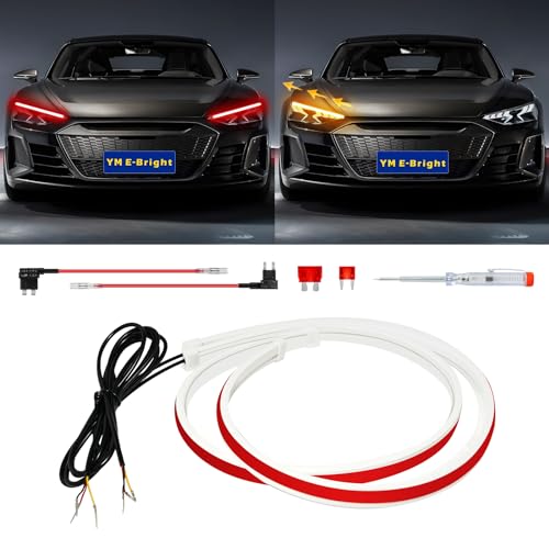 YM E-Bright Sequential Turn Signal Blinkers Indicator Led Strip DRL Daytime Running Tail Brake Light for Cars SUV Motorcycle Flexible Exterior Dual Color Red Amber 24inch/60CM - color: Red /Amber Switchback, size: 24 inch
