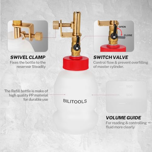 BILITOOLS 1L Brake Fluid Refilling Bottle, Master Brake Cylinder Bleeder Dispensing Automotive Tool, Universal Fit, Easy Operation for Cars, Motorcycles, ABS Systems - style: 1L Brake Fluid Refilling Tool