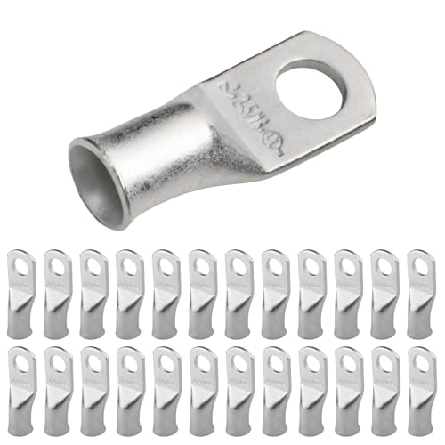 SELTERM 25pcs 2 AWG 5/16" Stud Marine Grade Tinned Copper Battery Cable Lugs, 2 Gauge Ring Terminals, UL Wire Lugs Electrical Battery Cable Ends, Tinned Copper Lugs Battery Terminal Connectors - size: Select