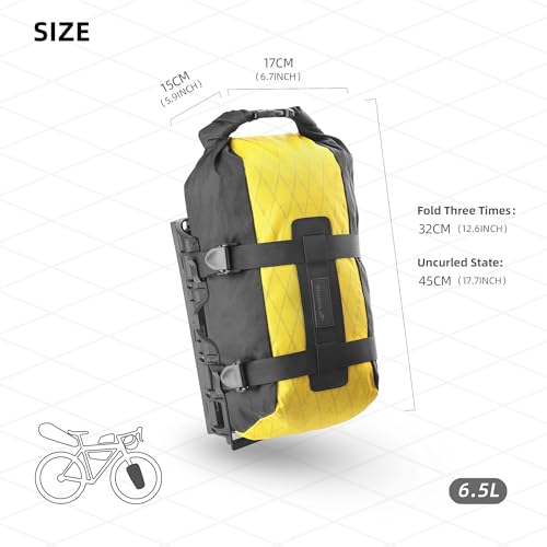 Rhinowalk Bike Fork Bag 6.5L Waterproof Bicycle Storage Bag with Roll-Top Closure, Versatile Mounting for Front Forks with or without Mounting Holes Cycling Gear for Road, Gravel, MTB (Black)