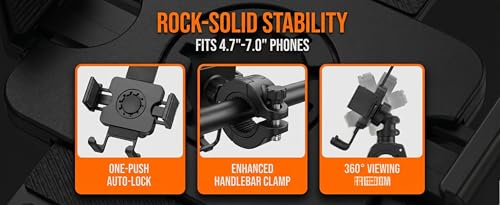 2 Pack Universal Aluminum Bike Phone Mount Anti-Shake Motorcycle Cell Holder for Phones CNC Metal Handlebar Bracket for Road & Mountain Bikes-Black - color: Black