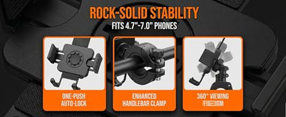 2 Pack Universal Aluminum Bike Phone Mount Anti-Shake Motorcycle Cell Holder for Phones CNC Metal Handlebar Bracket for Road & Mountain Bikes-Black - color: Black