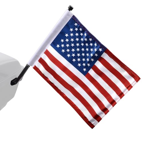 FOVPLUE 15" x 11" American Flag Kit,Clamp On Motorcycle Flag Pole Mount for Harley Touring Hard Saddlebags,Trunk,Luggage Carrier,car/truck roll-down window,Fits Electra Glide/Road King/Street Glide