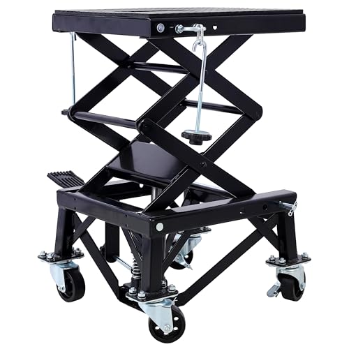 Hydraulic Motorcycle Scissor Lift Stand 300 Lbs Dirt Bike Jack Foot Pedal Lifting Portable Garage Repair Platform Wheel Shop Maintenance 300 lbs Black