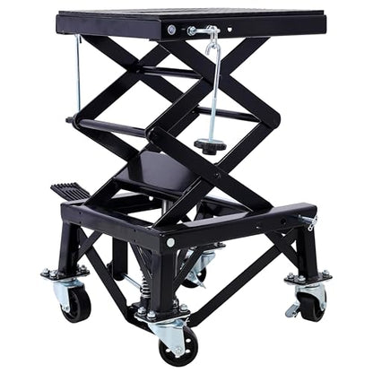 Hydraulic Motorcycle Scissor Lift Stand 300 Lbs Dirt Bike Jack Foot Pedal Lifting Portable Garage Repair Platform Wheel Shop Maintenance 300 lbs Black