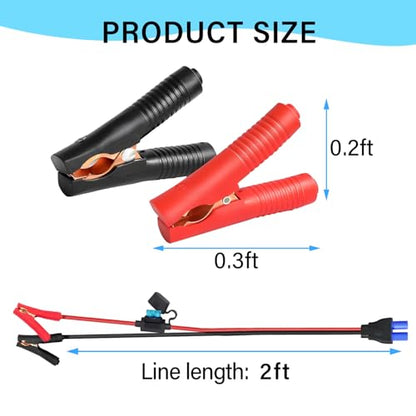 10AWG EC5 Jump Starter Cable with Battery Clamps,12V Alligator Clips to EC5 Connector Extension Charging Cable for Emergency Car Jump Starter Booster.(2FT) - size: Alligator Clip to EC5