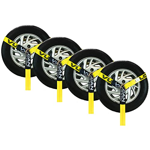 VULCAN Wheel Dolly Tire Harness with Universal O-Ring - 2 Inch x 96 Inch - 4 Pack - Classic Yellow - 3,300 Pound Safe Working Load - Straps Only - Ratchets Sold Separately - color: Classic Yellow