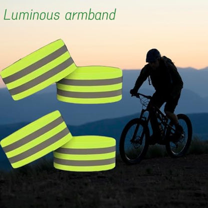 4pcs Cycling Luminous Armband，Safety Visibility Cycling Armband，Adjustable Sports Reflective Armband，Multi-Purpose Outdoor Activity Armband