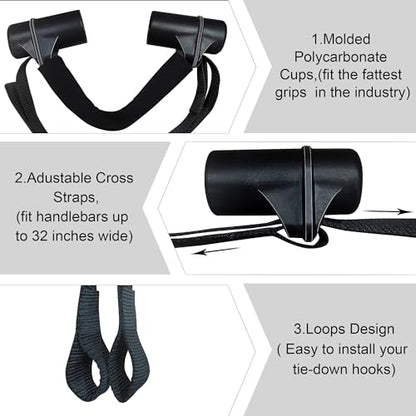Motorcycle Handlebars Straps, Tie-Down for 32" Handlebars | Cups Protect Grips/Fairings, Fleece Cover Protect Fuel Tank Paint, For Sportbikes Dirt Bike Scooter