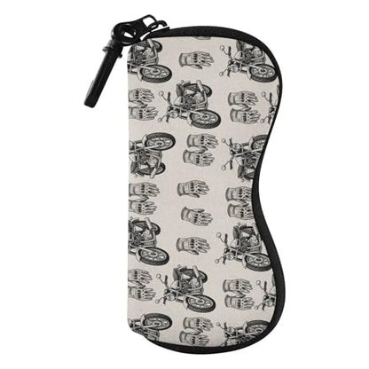 Motorcycle Gloves Beige Print Glasses Case Soft Sunglasses Pouch with Zipper Carabiner Clip, Portable Eyeglass Holder for Men Women, Fits Most Eyewear, Scratch-Resistant (6.7x3.3in)