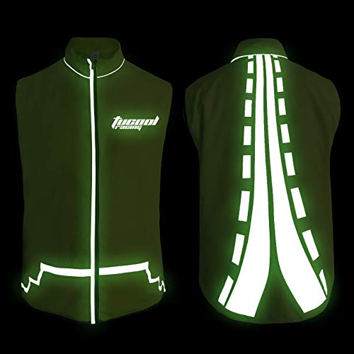 Professional Reflective Safety Vest with 2 Bands - Polyester Pongee Fabric for Night Running/Cycling/Construction - High Visibility (Green, L) - color: Green, size: Large