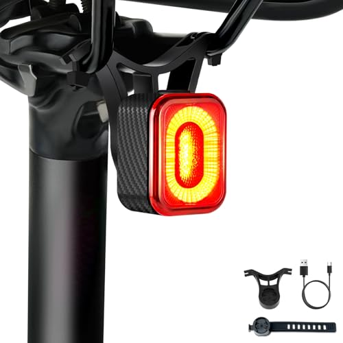 NineLeaf Bike Back Light Rechargeable,Bicycle Tail Light, Brake Sensing Rear Lights,Auto On/Off,IP66 Waterproof,USB Rechargeable,4 Mode,2Installations Ultra Bright LED Warning Back Bicycle Flashlight