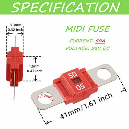 Midi Fuse Holder and 2 High Current Fuses for Cars, Trucks, Vehicles (50 Amp) - color: 50A