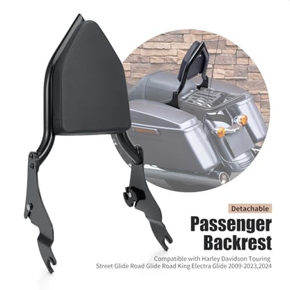 Detachable Sissy Bar Backrest Passenger Backrest Compatible with Harley Touring Street Glide Road Glide Road King Electra Glide 2009-2025 (Black) - color: Black