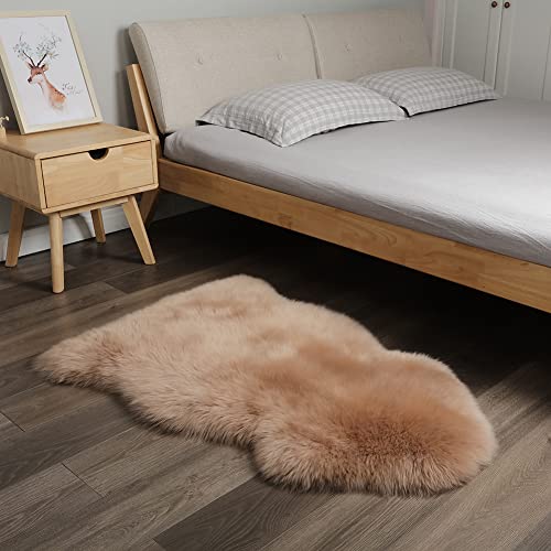 AOGELAN Shaggy Fur Area Rug, Genuine New Zealand Sheepskin Rug, Soft Fur Prayer Pup Carpet Mat, Single Pelt 2ft x 3ft Light Brown - color: Light Brown, size: 2' x 3' (Single Pelt)