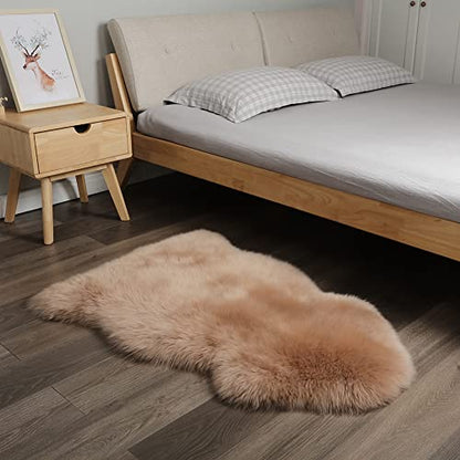 AOGELAN Shaggy Fur Area Rug, Genuine New Zealand Sheepskin Rug, Soft Fur Prayer Pup Carpet Mat, Single Pelt 2ft x 3ft Light Brown - color: Light Brown, size: 2' x 3' (Single Pelt)