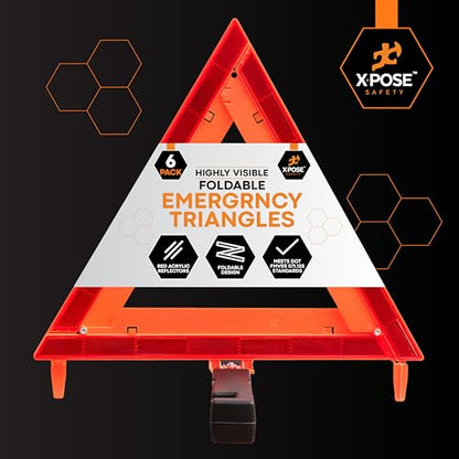 Xpose Safety Reflective Emergency Triangles – 6 Kits (18 Triangles) – DOT Approved Roadside Car Safety Warning Reflectors – Red & Orange Automotive Vehicle Hazard Visibility Markers - size: 6 Packs
