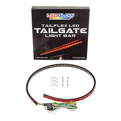 LEDGlow 36" Red TailFlex Tailgate LED Light Bar with White Reverse Lights for Jeep & SUVs - Brake, Running, Turn Signals & Hazard Lights - Flexible Waterproof Strip - Flat 4 Pin Connector