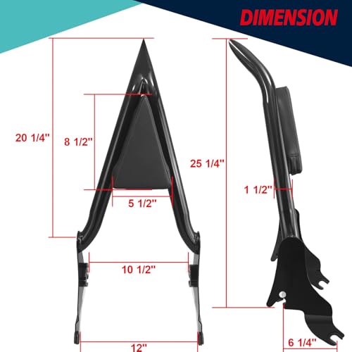 YHMOTO Detachable Sissy Bar Passenger Backrest 22" Inch Rear Pad Fit for Harley Touring Models 2009-2025 Road King Ultra CVO Limited Street Glide Road Glide Electra Glide (Black) - color: Black Backrest Sissy Bar