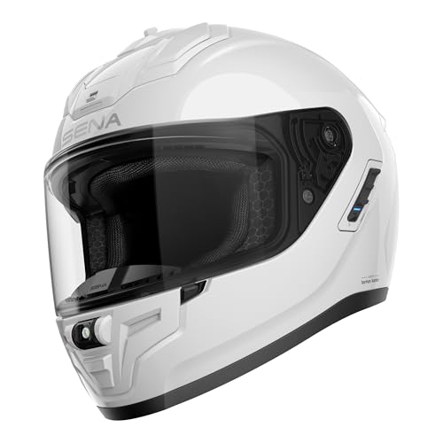 Sena Phantom and ANC Full Face Smart Motorcycle Helmet with Integrated Communications, LED Lighting, and 2nd Generation Sound by Harman Kardon - color: Gloss White, style: Phantom