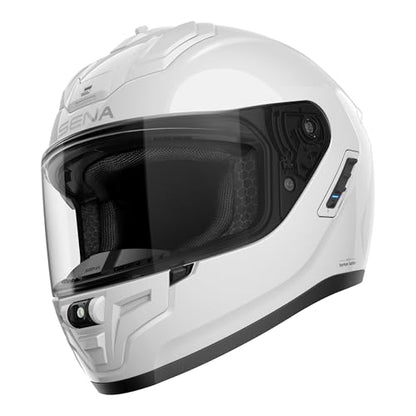 Sena Phantom and ANC Full Face Smart Motorcycle Helmet with Integrated Communications, LED Lighting, and 2nd Generation Sound by Harman Kardon - color: Gloss White, style: Phantom