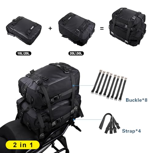 Waterproof Motorcycle Tail Bag 30L Motorbike Rear Rack Storage Bag Saddle Pannier for Touring Adventure Commuting Black - size: 30L