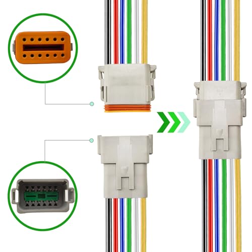 14 AWG 12 Pin DT Connector, 12 Wire Automotive Waterproof Electrical Connectors, 14 Gauge Male and Female Quick Connect Harness for Car Truck Boat -2 Pack - style: 12 Pin