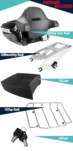 YHMOTO 13.7" King Tour Trunk+Around Backrest+Luggage Rack Fit for Harley Davidson Touring Road King, Road Glide, Street Glide,CVO 2014-2026 (Set B) - color: Set B