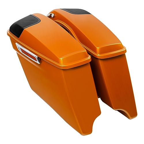 HR3 Amber Whiskey 4" Stretched Hard Saddlebags w/Speaker Lids Compatible with 2014 Street Glide FLHX 2016 Road Glide FLTRX (Replace for OEM) - color: Amber Whiskey