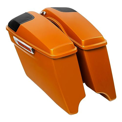 HR3 Amber Whiskey 4" Stretched Hard Saddlebags w/Speaker Lids Compatible with 2014 Street Glide FLHX 2016 Road Glide FLTRX (Replace for OEM) - color: Amber Whiskey
