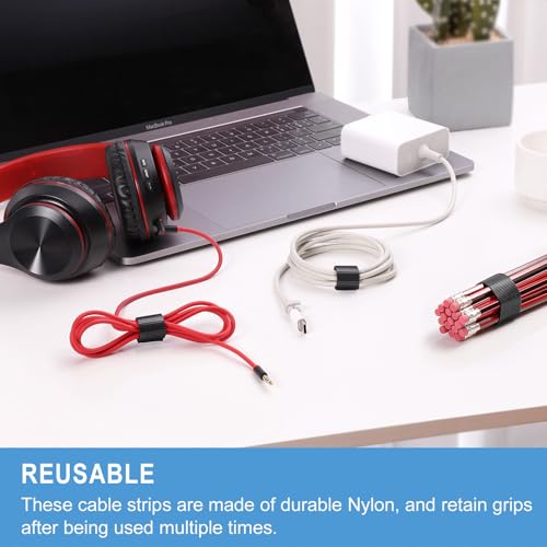 200 PCS 8 Inches Reusable Cable Ties | Adjustable Cord Wraps, Cable Straps | Hook & Loop Cord Organizer, Cable Management - size: 8 Inch 200 Pcs